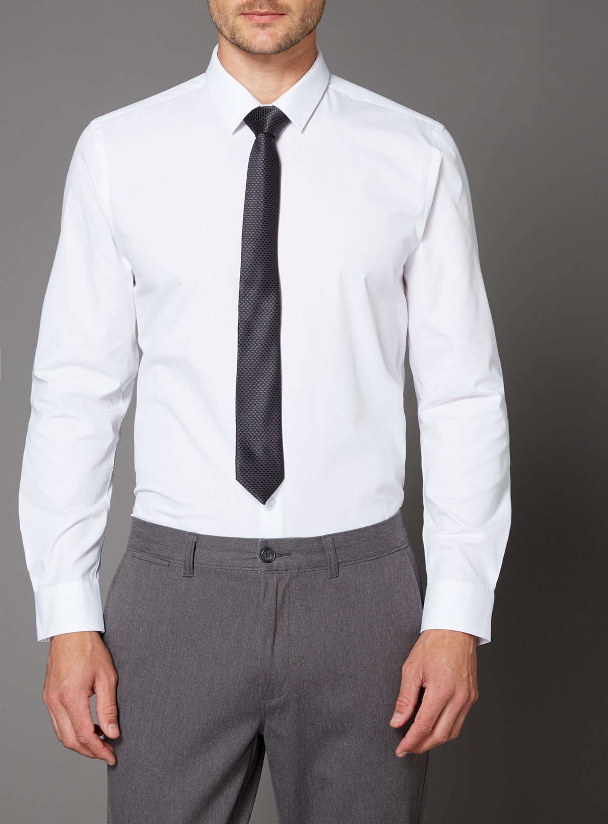 White Slim Fit Shirt \u0026 Black Tie Set 